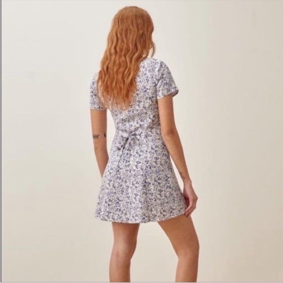 Reformation Margeaux Blue and White Floral Mini Dress 0 - Picture 9 of 9